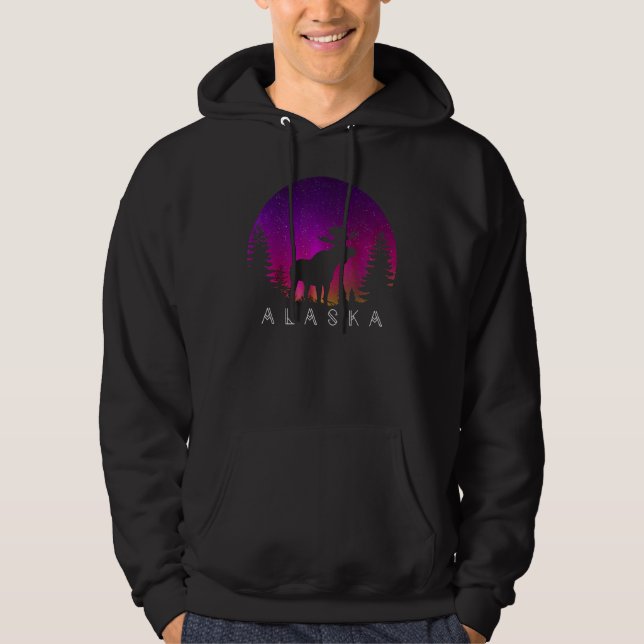 Alaska Moose Aurora Borealis  Alaskan Landscape Ph Hoodie (Front)
