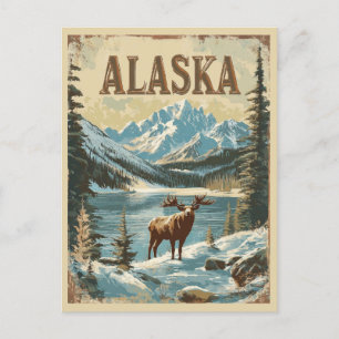 Alaska Moose Rustic Vintage Nature Travel Postcard