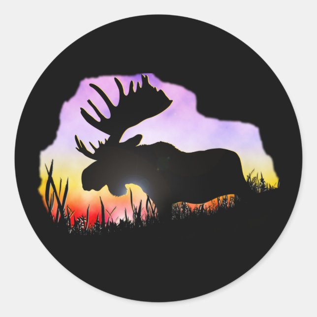 Alaska Moose Sillouette Classic Round Sticker (Front)