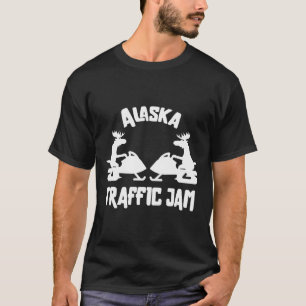 Alaska Moose Snowmobile Traffic Jam Gift For Rider T-Shirt