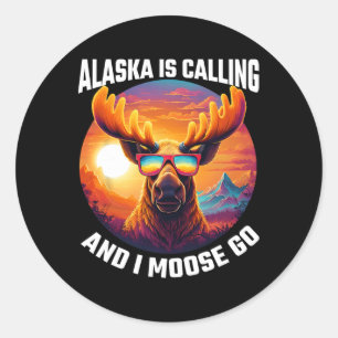Alaska Moose Tourist Travel Funny Moose Adventure Classic Round Sticker