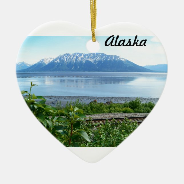 Alaska Mountain along Turnagain Arm Ceramic Tree Decoration (Front)