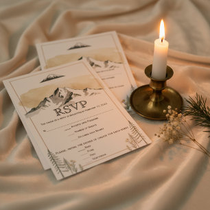 Alaska Mountain Denali Wilderness Neutral Wedding  RSVP Card