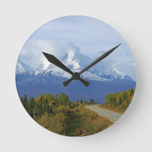 Alaska Mountains Tree Nature Forest Destiny Season Round Clock