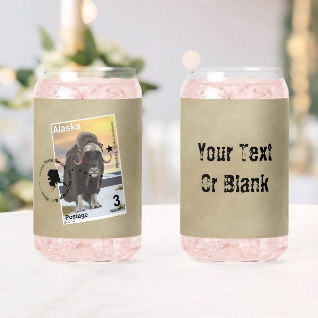 Alaska Muskox Postage Stamp Souvenir Can Glass (Insitu (Wedding))