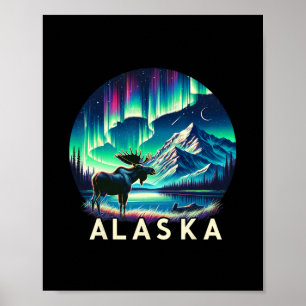 Alaska Northern Lights Aurora Viewing Moose Vacati Poster