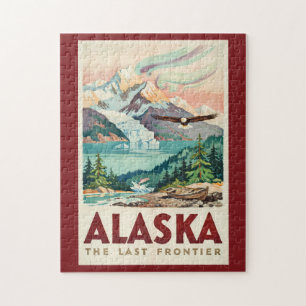 Alaska Northern Lights Bald Eagle Illustration Jigsaw Puzzle