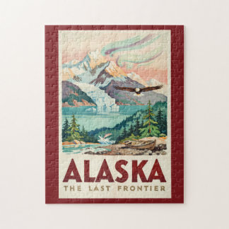 Alaska Northern Lights Bald Eagle Illustration Jigsaw Puzzle