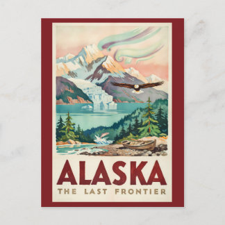 Alaska Northern Lights Bald Eagle Illustration Postcard