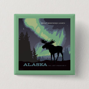 Alaska   Northern Lights Moose 15 Cm Square Badge