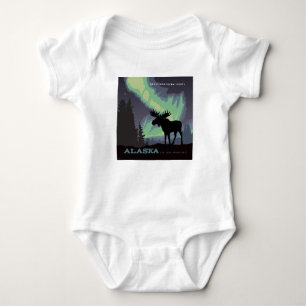 Alaska   Northern Lights Moose Baby Bodysuit