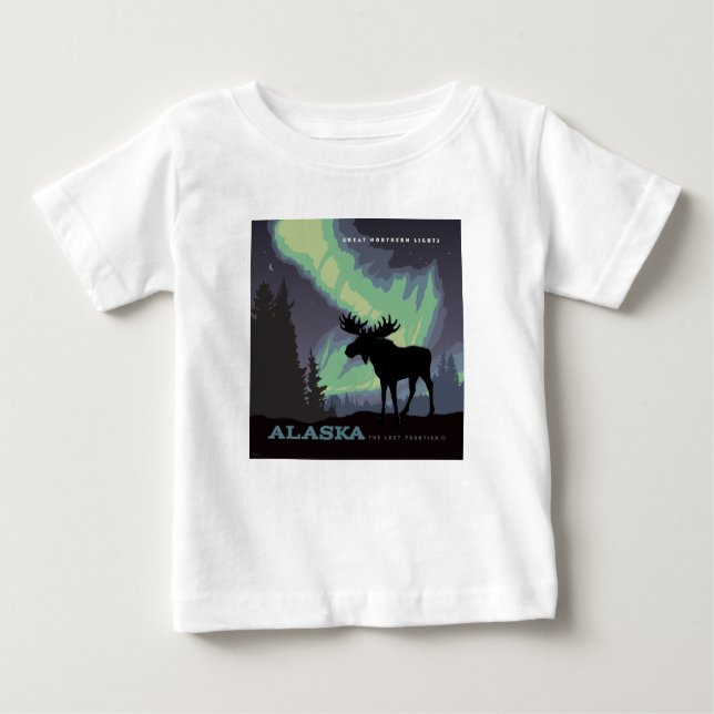 Alaska | Northern Lights Moose Baby T-Shirt (Front)