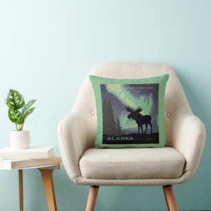 Alaska   Northern Lights Moose Cushion