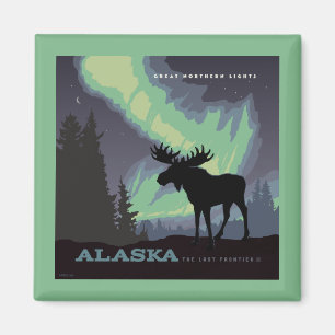 Alaska Northern Lights Moose Magnet