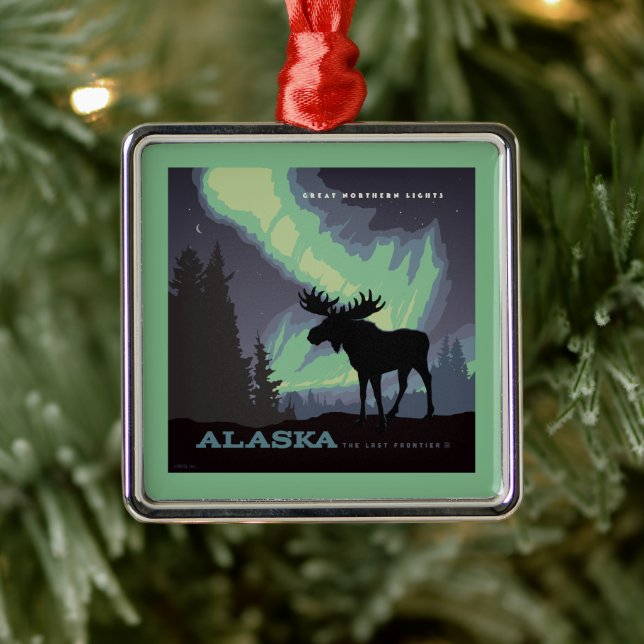 Alaska | Northern Lights Moose Metal Ornament (Tree)