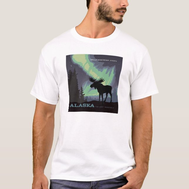 Alaska | Northern Lights Moose T-Shirt (Front)