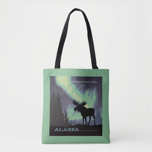 Alaska | Northern Lights Moose Tote Bag (Front)