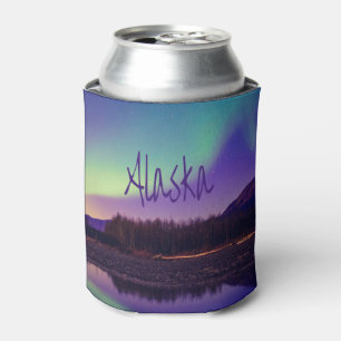 Alaska Northern Lights Mountains Lake Can Cooler