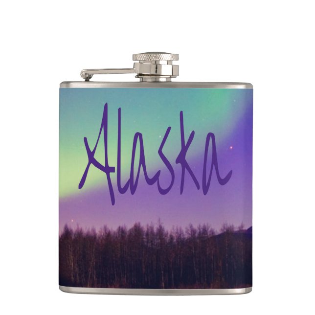 Alaska Northern Lights Mountains Lake Hip Flask (Front)