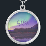 Alaska Northern Lights Mountains Lake Silver Plated Necklace<br><div class="desc">Alaska Northern Lights Mountains Lake This is a great item to have if you have been to or live in Alaska. Great to give as a surprise if you are heading there for a trip soon. ALASKA enjoy this beautiful state. You can personalise and customise this item by adding text....</div>