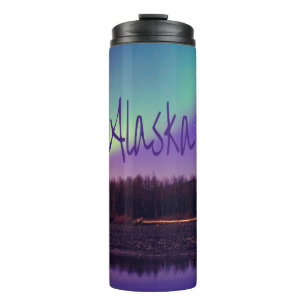 Alaska Northern Lights Mountains Lake Thermal Tumbler