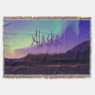 Alaska Northern Lights Mountains Lake Throw Blanket
