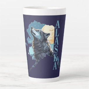 Alaska Outline Wolf and Moon Latte Mug