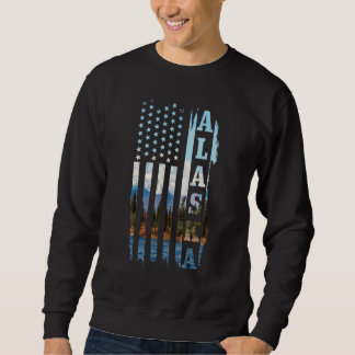 Alaska Patriotic American Flag Vintage Nature Hiki Sweatshirt