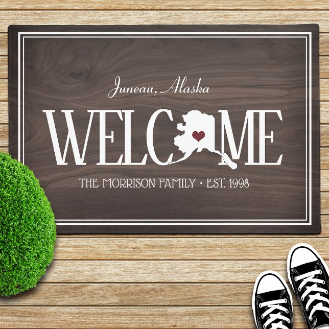 Alaska Personalised Woodgrain Welcome Doormat (Creator Uploaded)