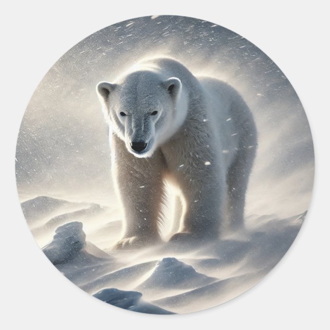 Alaska Polar Bear Snowstorm Classic Round Sticker (Front)