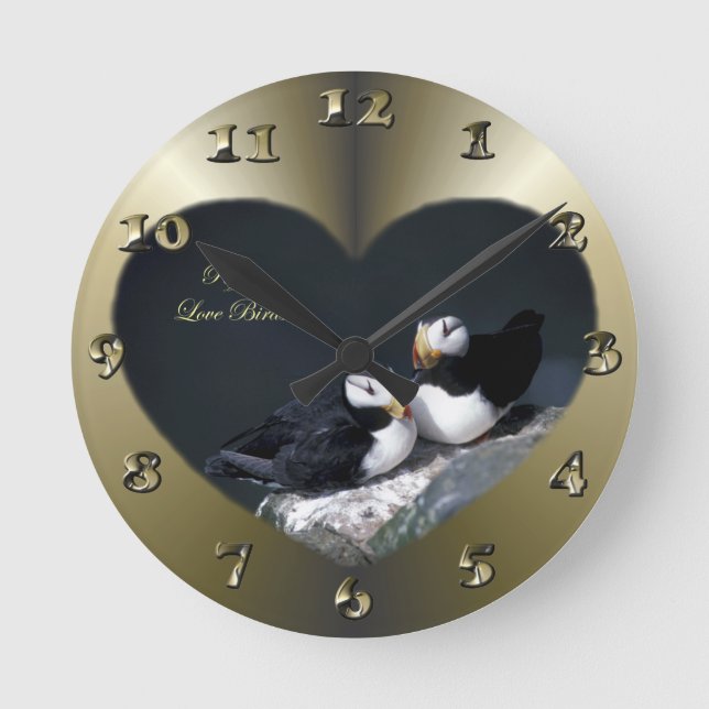 Alaska Puffins Feathered Colourful Birds Round Clock (Front)
