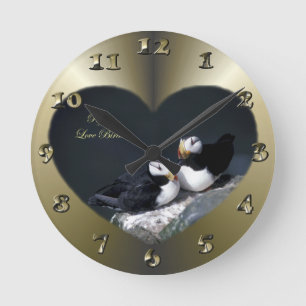 Alaska Puffins Feathered Colourful Birds Round Clock