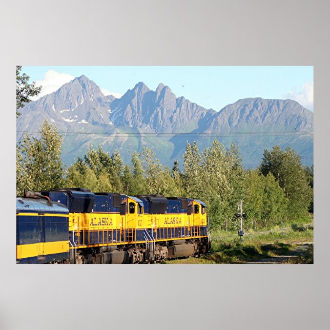 Alaska Railroad train & mountains Poster (Front)