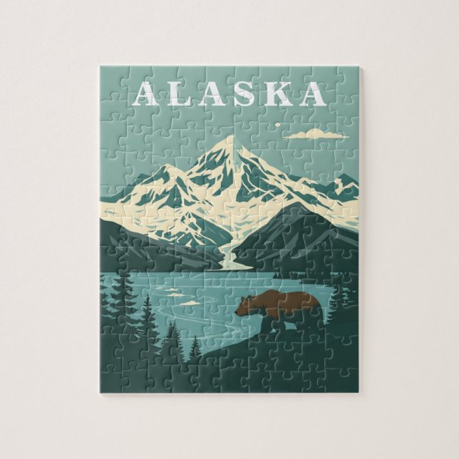 Alaska Retro Travel Grizzly Bear Jigsaw Puzzle (Vertical)
