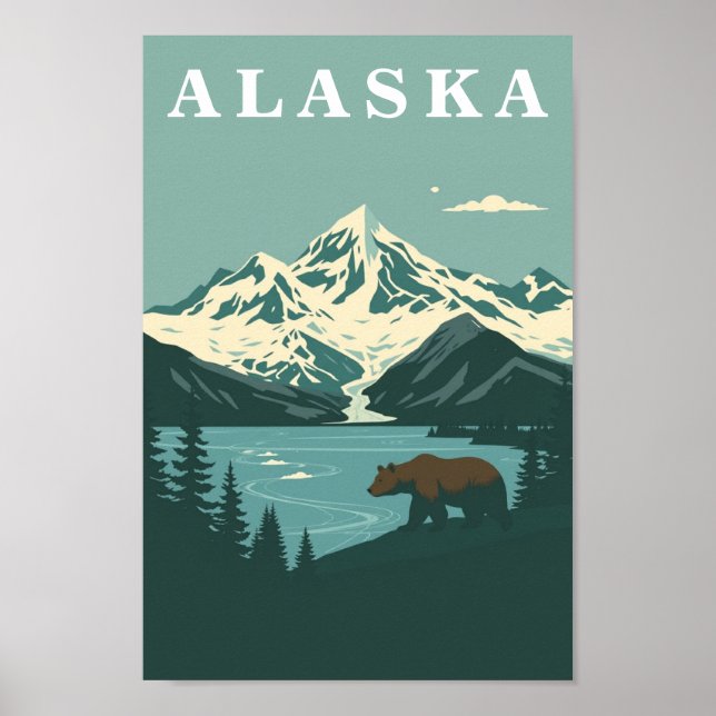 Alaska Retro Travel Grizzly Bear Poster (Front)