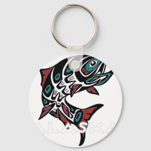 Alaska Salmon Fishing Native American Indigenous T Key Ring
