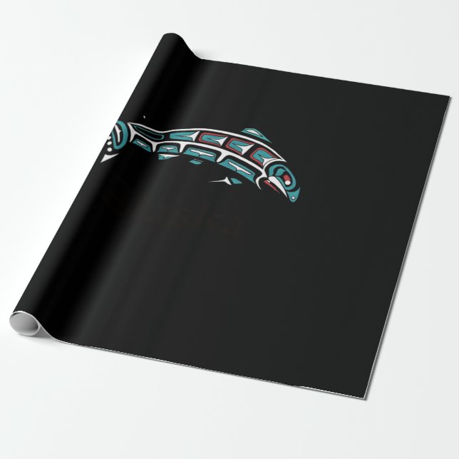 Alaska Salmon Fishing Native American Indigenous Wrapping Paper (Unrolled)