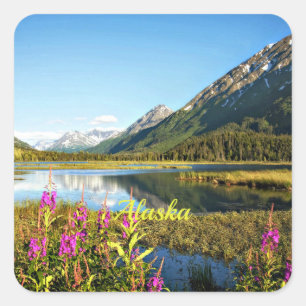 Alaska, scenic landscape photograph square sticker