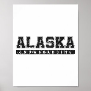 Alaska Snowboarding Black Vintage Text  Poster