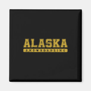 Alaska Snowboarding Yellow Vintage Text Magnet