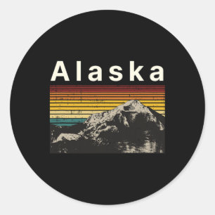 Alaska Souvenir Hiking Mountains Sunset Vintage Su Classic Round Sticker