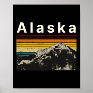 Alaska Souvenir Hiking Mountains Sunset Vintage Su Poster