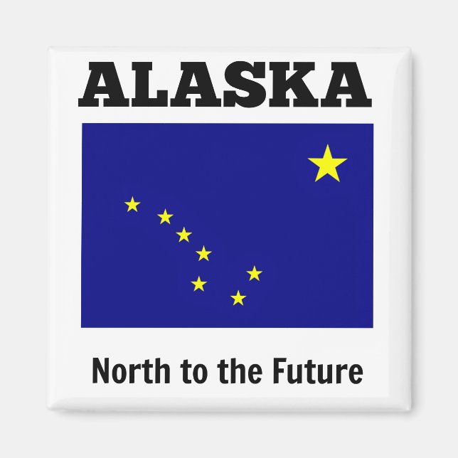 Alaska state flag, labelled with state motto magnet (Front)