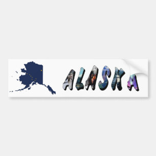 Alaska State Flag Map and Picture Text Bumper Sticker