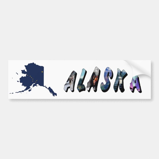 Alaska State Flag Map and Picture Text Bumper Sticker (Front)