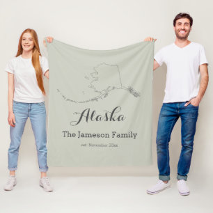Alaska state map outline family personalised      fleece blanket