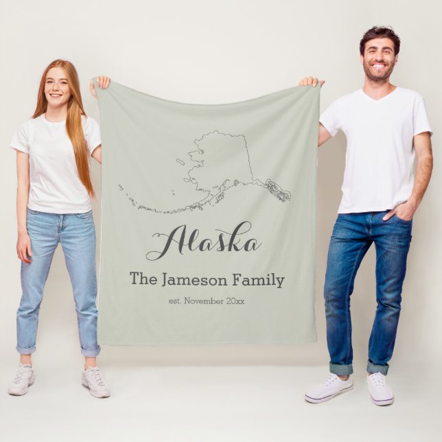 Alaska state map outline family personalised      fleece blanket (In Situ)