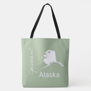 Alaska state map with heart personalise name  tote bag