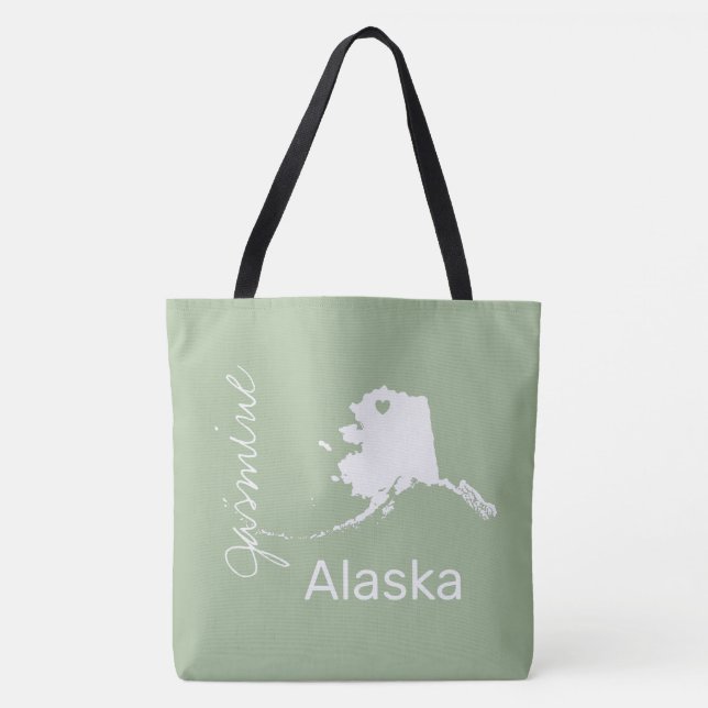 Alaska state map with heart personalise name  tote bag (Front)