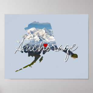 Alaska State Photo insert and town name Poster